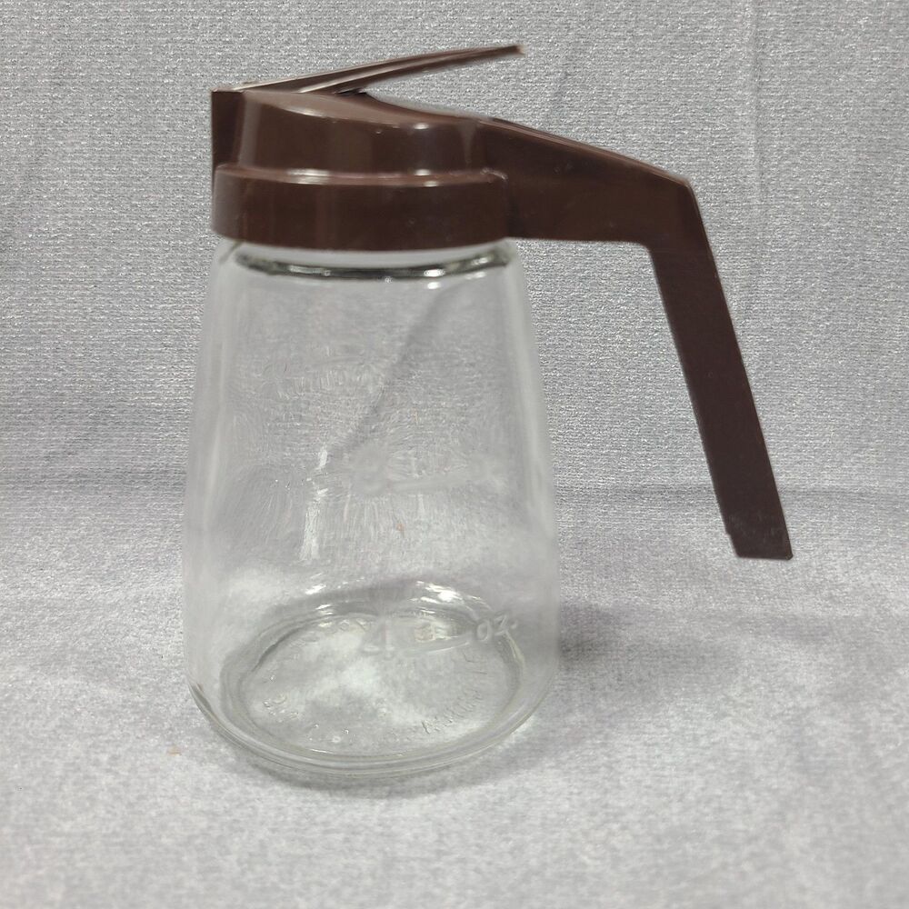 Vintage Federal Housewares Diner Style Glass Syrup Dispenser Brown Lid Retro 5"